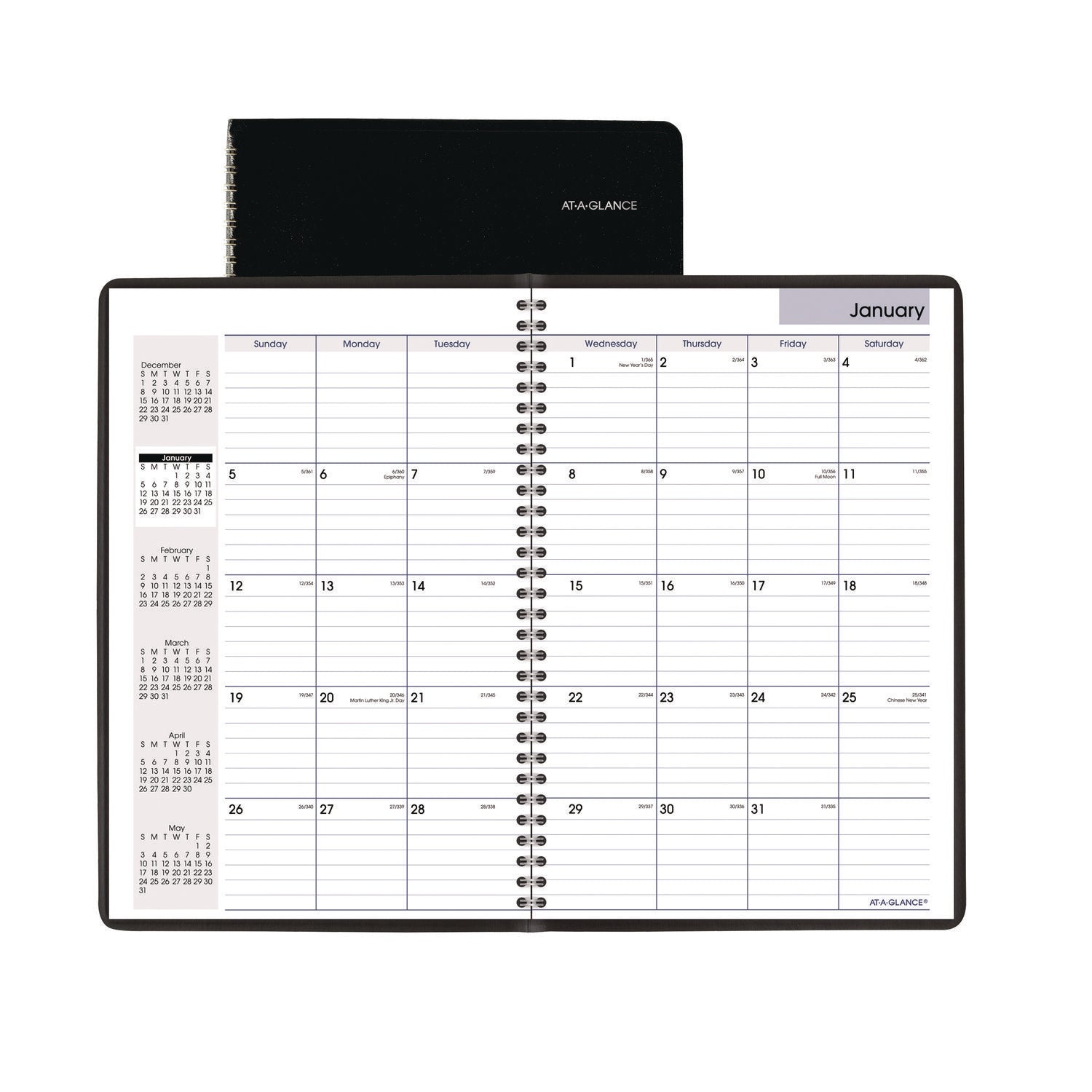 DayMinder Monthly Planner, Ruled Blocks, 12 x 8, Black Cover, 14-Month (Dec to Jan): 2023 to 2025