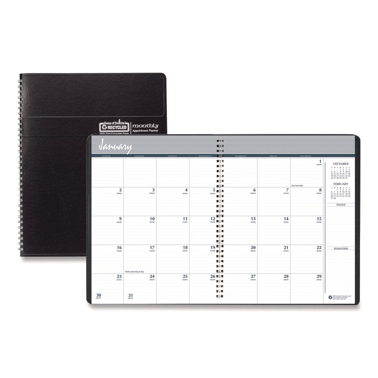 14-Month Recycled Ruled Monthly Planner, 8.75 x 6.78, Black Cover, 14-Month (Dec to Jan): 2023 to 2025 - 1