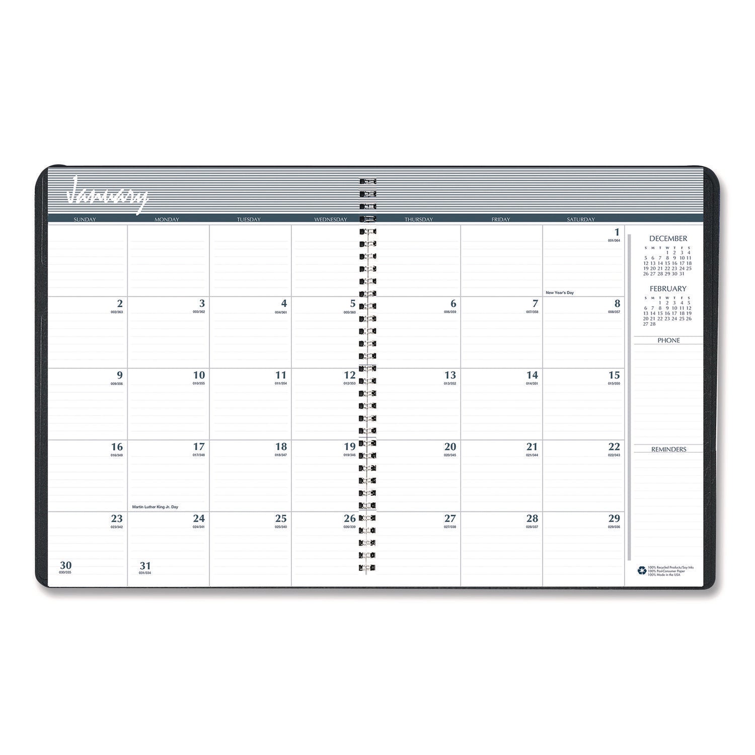 14-Month Recycled Ruled Monthly Planner, 8.75 x 6.78, Black Cover, 14-Month (Dec to Jan): 2023 to 2025 - 5