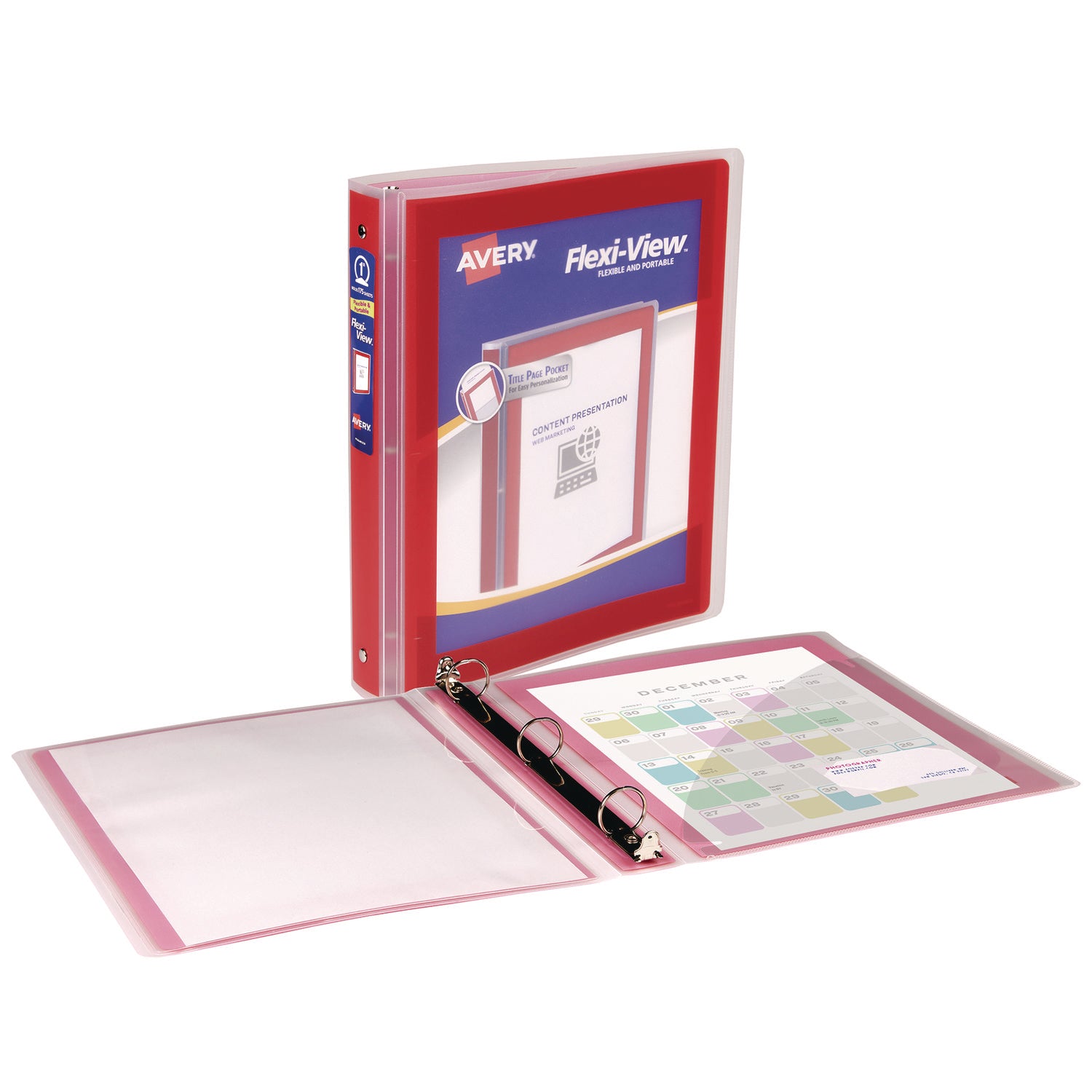 Avery Flexi-View 3 Ring Binder, 1 Inch Round Rings, 1 Red Binder - 1" Binder Capacity - Letter - 8 1/2" x 11" Sheet Size - 175 Sheet Capacity - Round Ring Fastener(s) - 1 Inside Back Pocket(s) - Polypropylene, Poly - Red - Durable, Spine, Flexib - 1