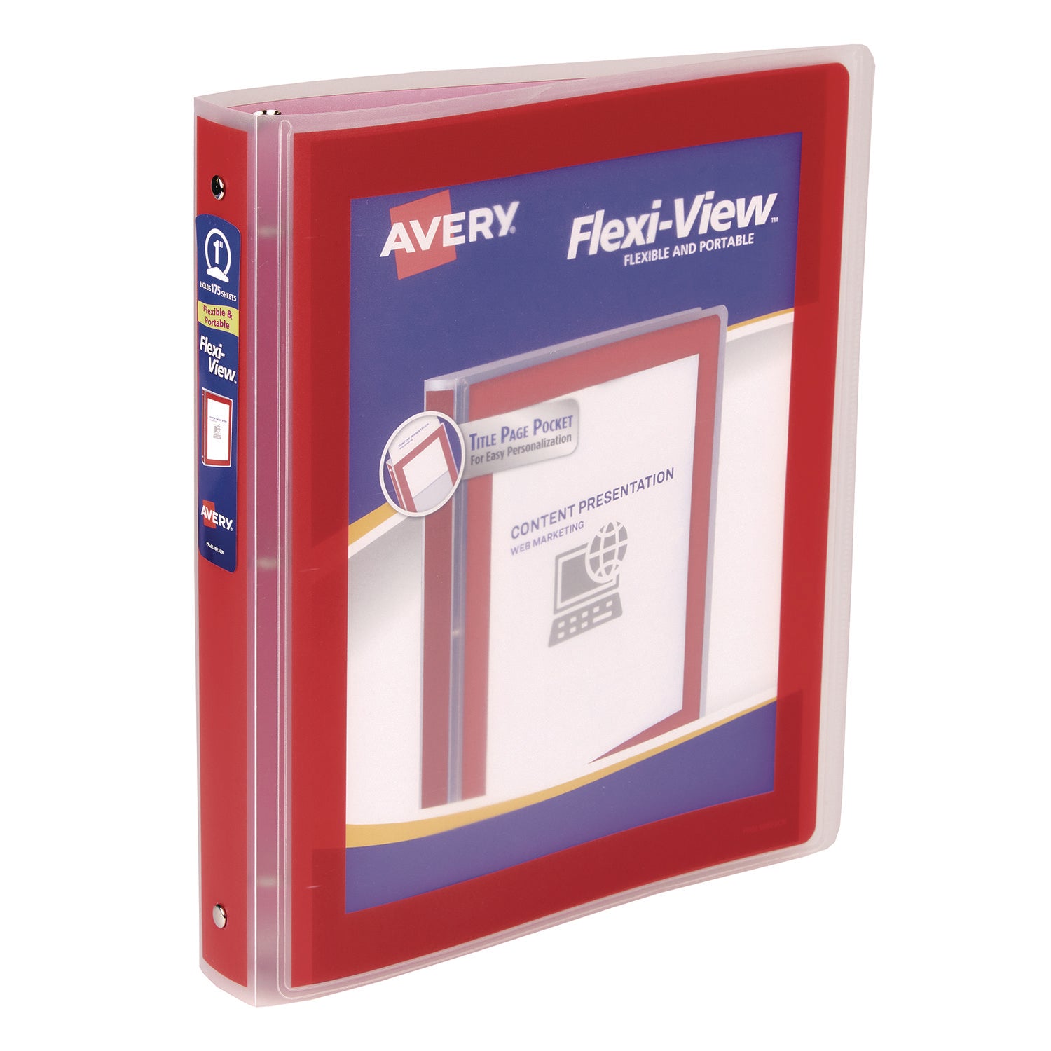 Avery Flexi-View 3 Ring Binder, 1 Inch Round Rings, 1 Red Binder - 1" Binder Capacity - Letter - 8 1/2" x 11" Sheet Size - 175 Sheet Capacity - Round Ring Fastener(s) - 1 Inside Back Pocket(s) - Polypropylene, Poly - Red - Durable, Spine, Flexib - 2