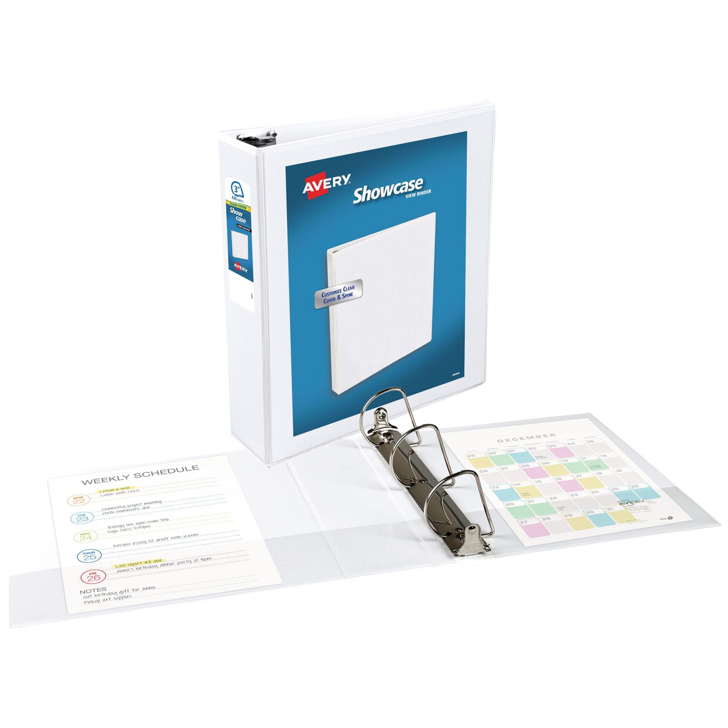 Showcase Economy View Binder with Round Rings, 3 Rings, 3" Capacity, 11 x 8.5, White