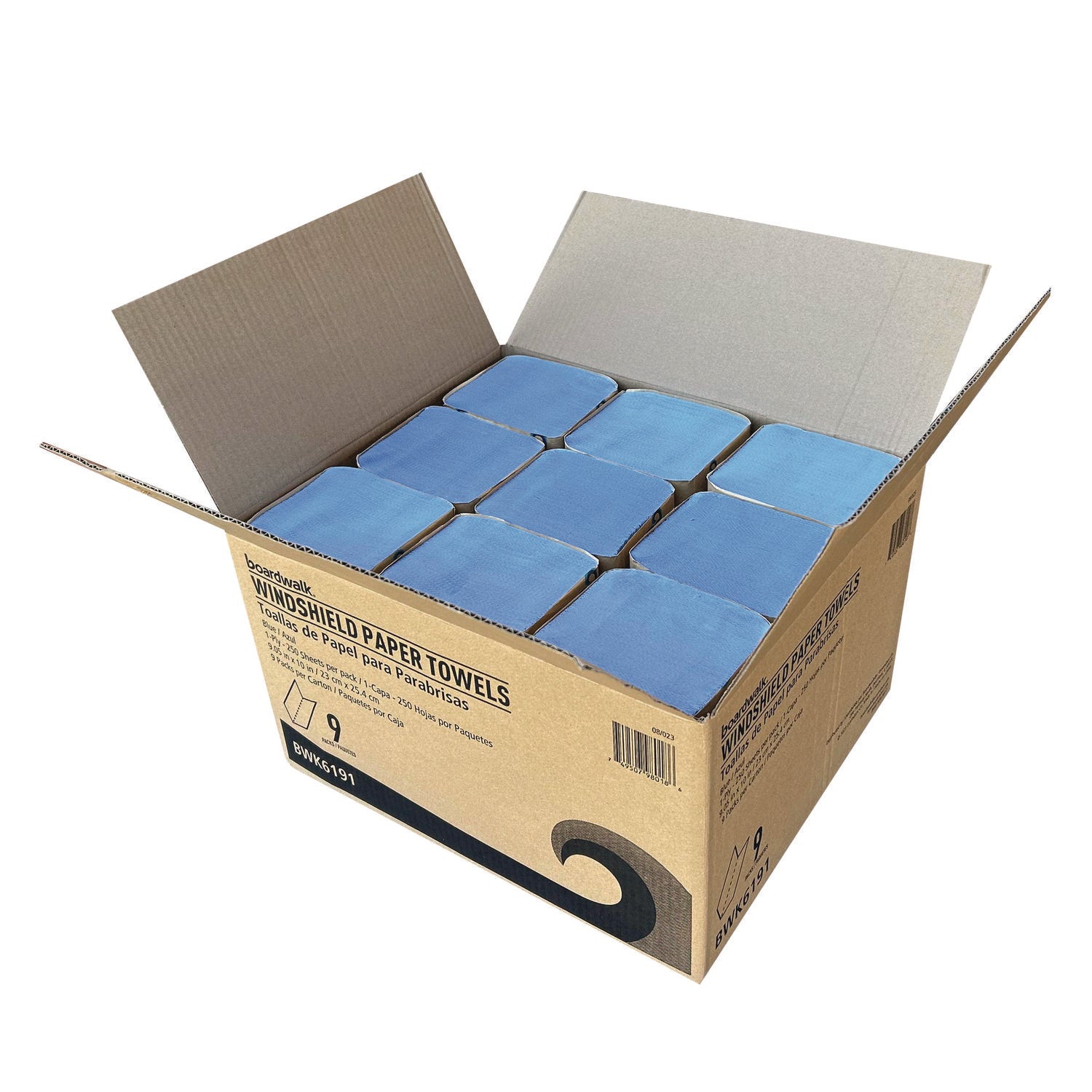 Windshield Paper Towels, 9.13 x 10.25, Blue, 250/Pack, 9 Packs/Carton