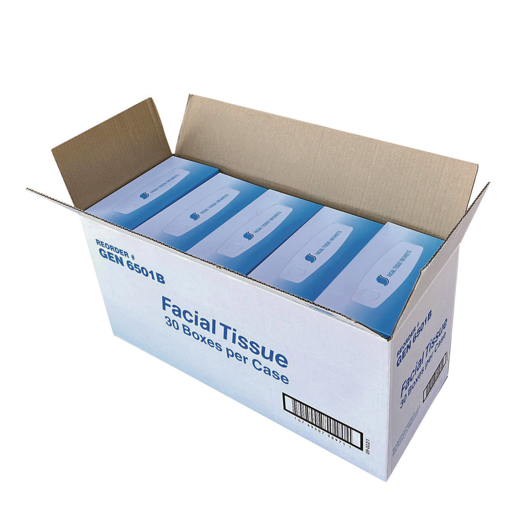 Facial Tissue, 2-Ply, White, Flat Box, 100 Sheets/Box, 30 Boxes/Carton