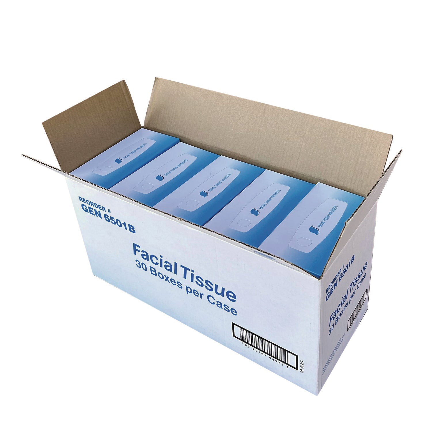 Facial Tissue, 2-Ply, White, Flat Box, 100 Sheets/Box, 30 Boxes/Carton