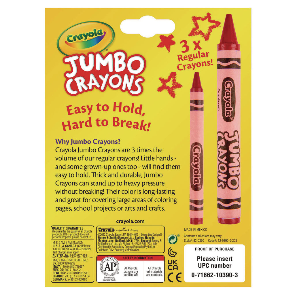 Jumbo Crayons, Assorted, 16/Box