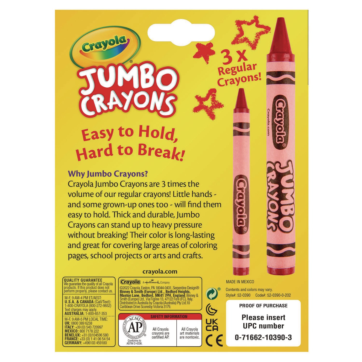 Jumbo Crayons, Assorted, 16/Box