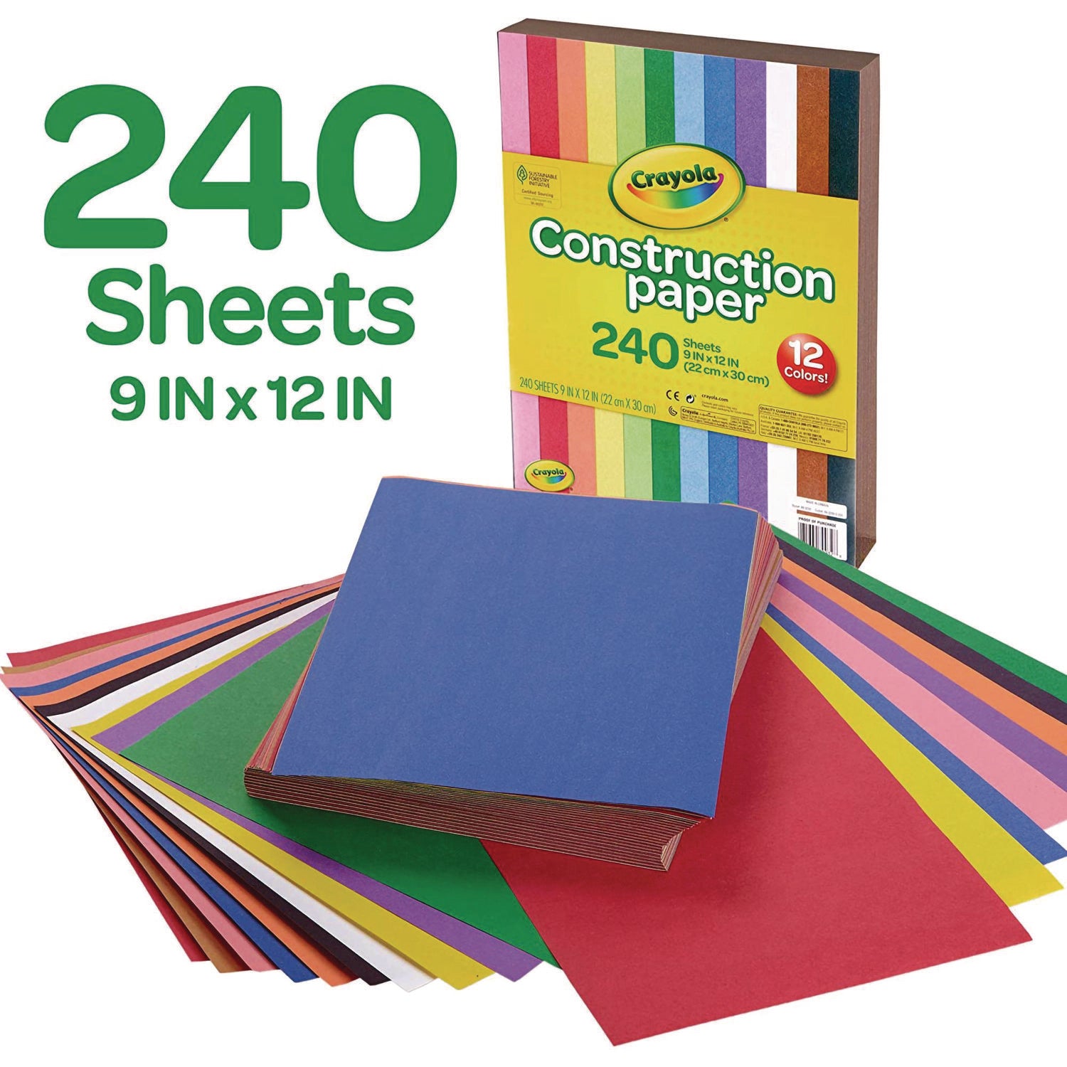 Construction Paper, 9 x 12, Assorted Colors, 240 Sheets/Pack - 6