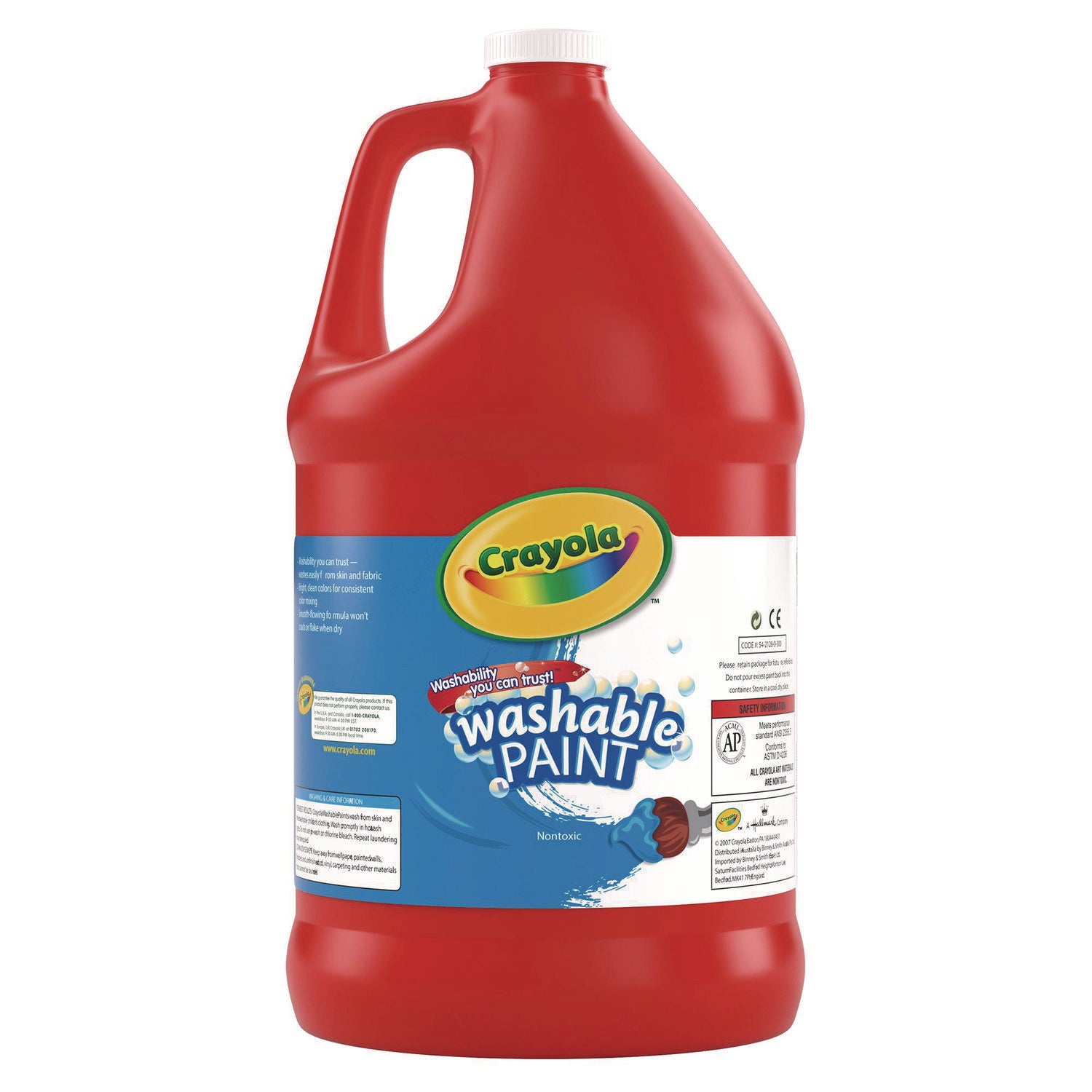Washable Paint, Red, 1 gal Bottle - 8