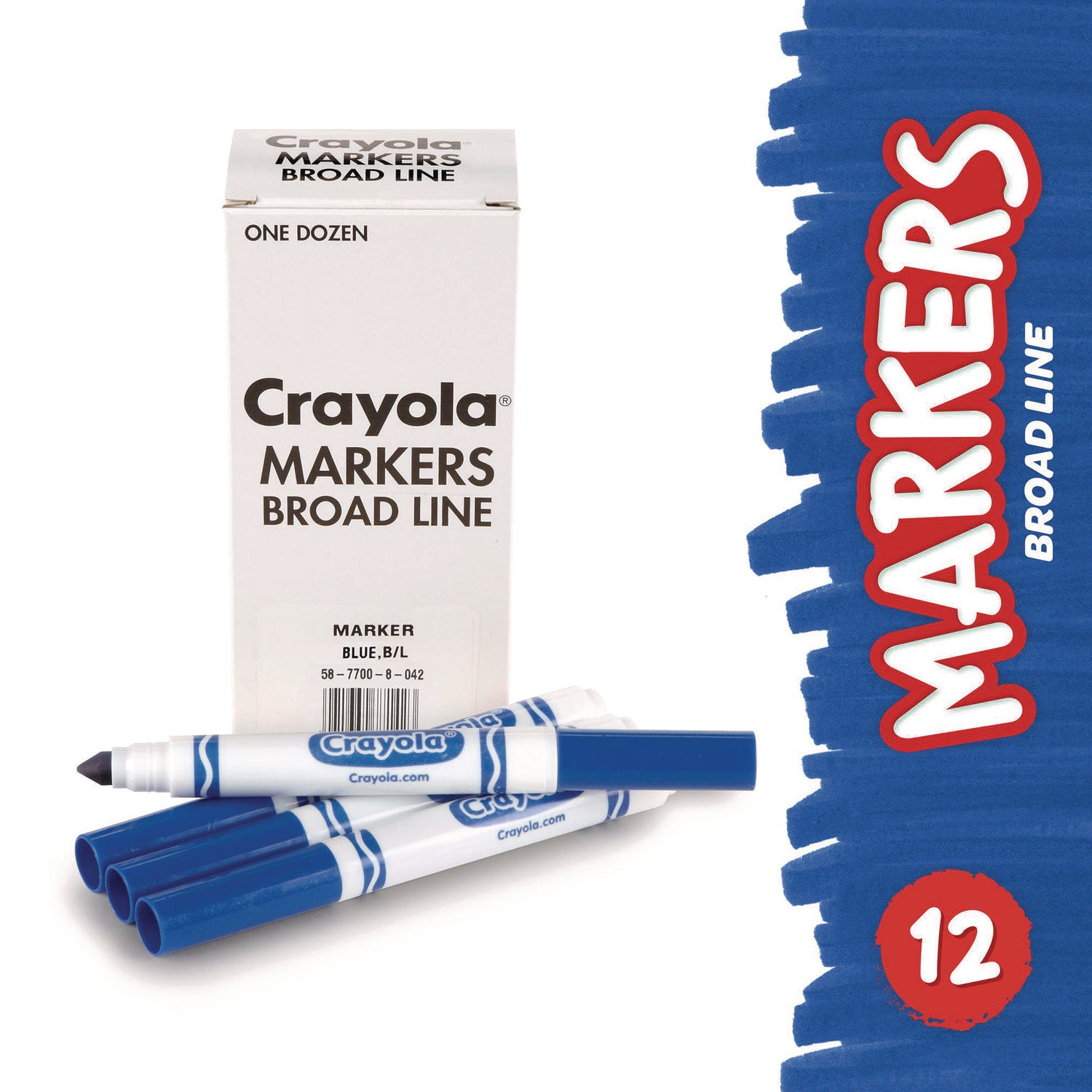 Broad Line Washable Markers, Broad Bullet Tip, Blue, 12/Box - 3