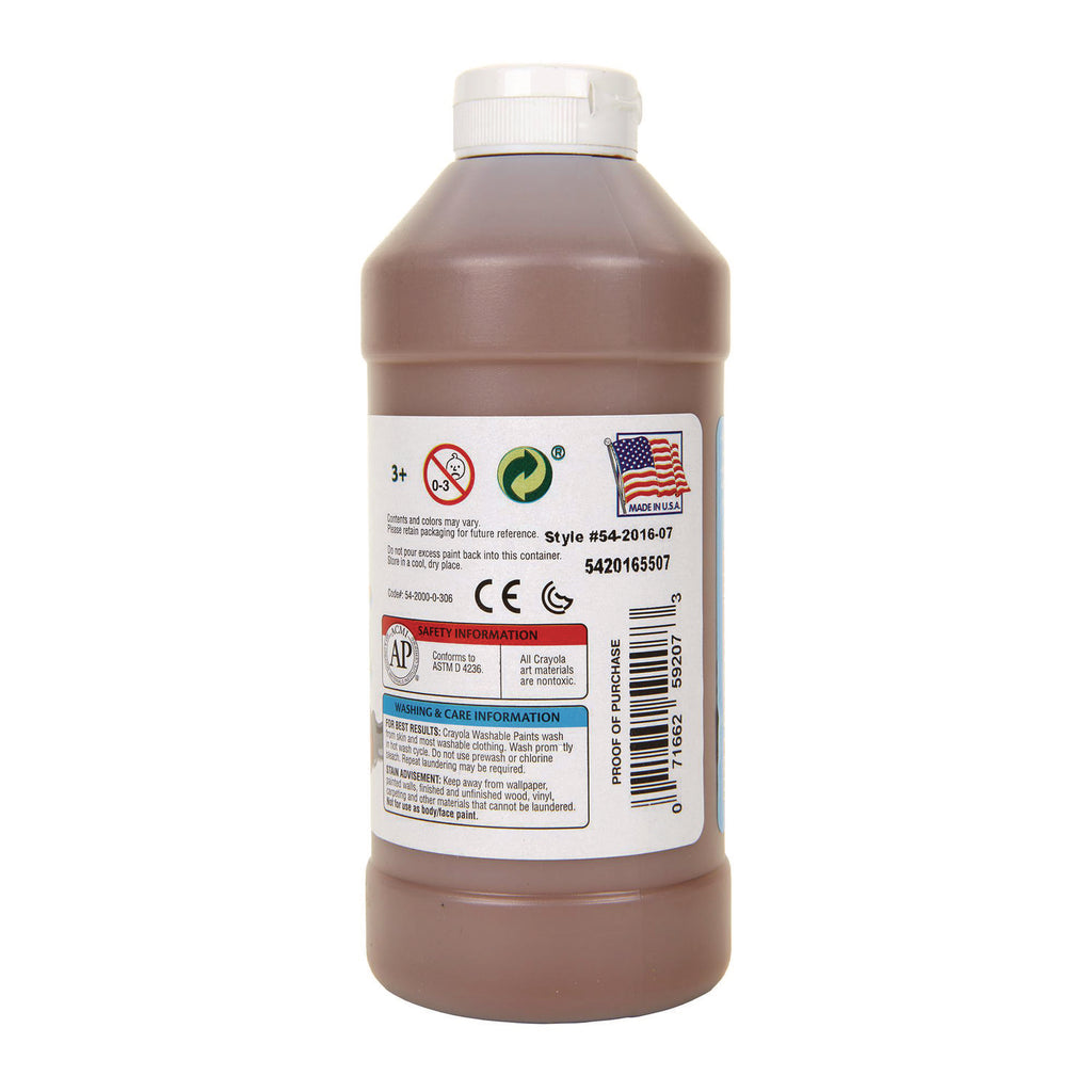 Washable Paint, Brown, 16 oz Bottle