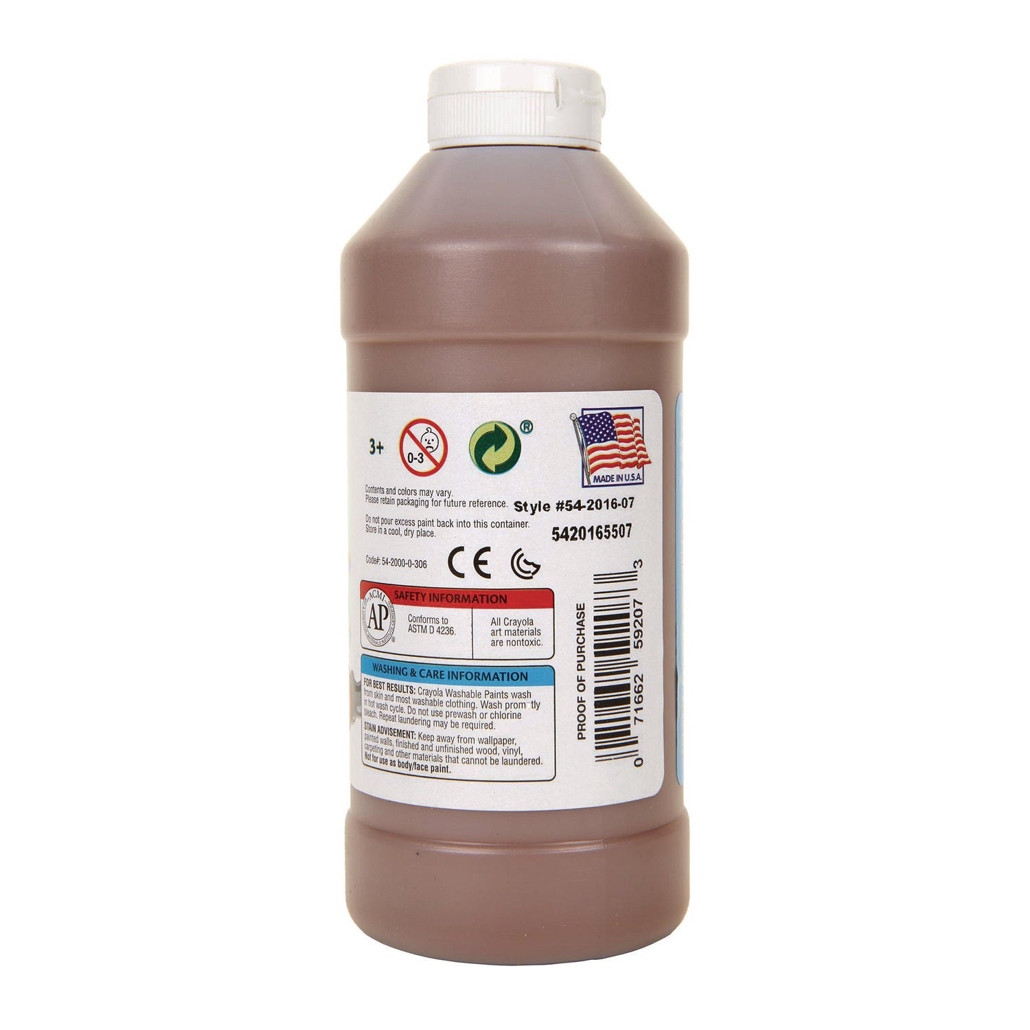 Washable Paint, Brown, 16 oz Bottle