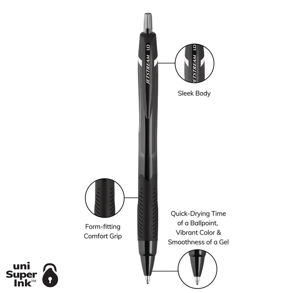 uni Jetstream Elements Ballpoint Pen - Medium Pen Point - 1 mm Pen Point Size - Black Gel-based Ink - 1 Dozen