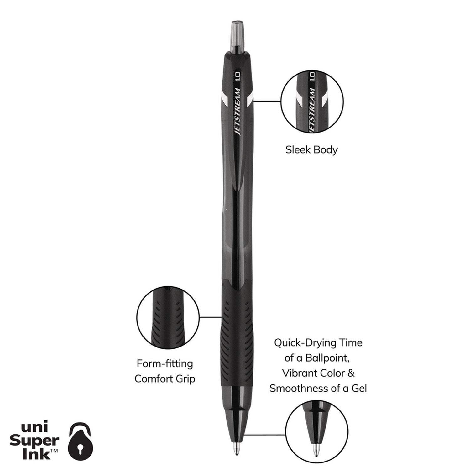 uni Jetstream Elements Ballpoint Pen - Medium Pen Point - 1 mm Pen Point Size - Black Gel-based Ink - 1 Dozen