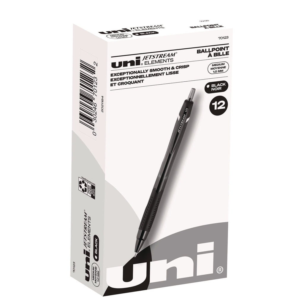 uni Jetstream Elements Ballpoint Pen - Medium Pen Point - 1 mm Pen Point Size - Black Gel-based Ink - 1 Dozen