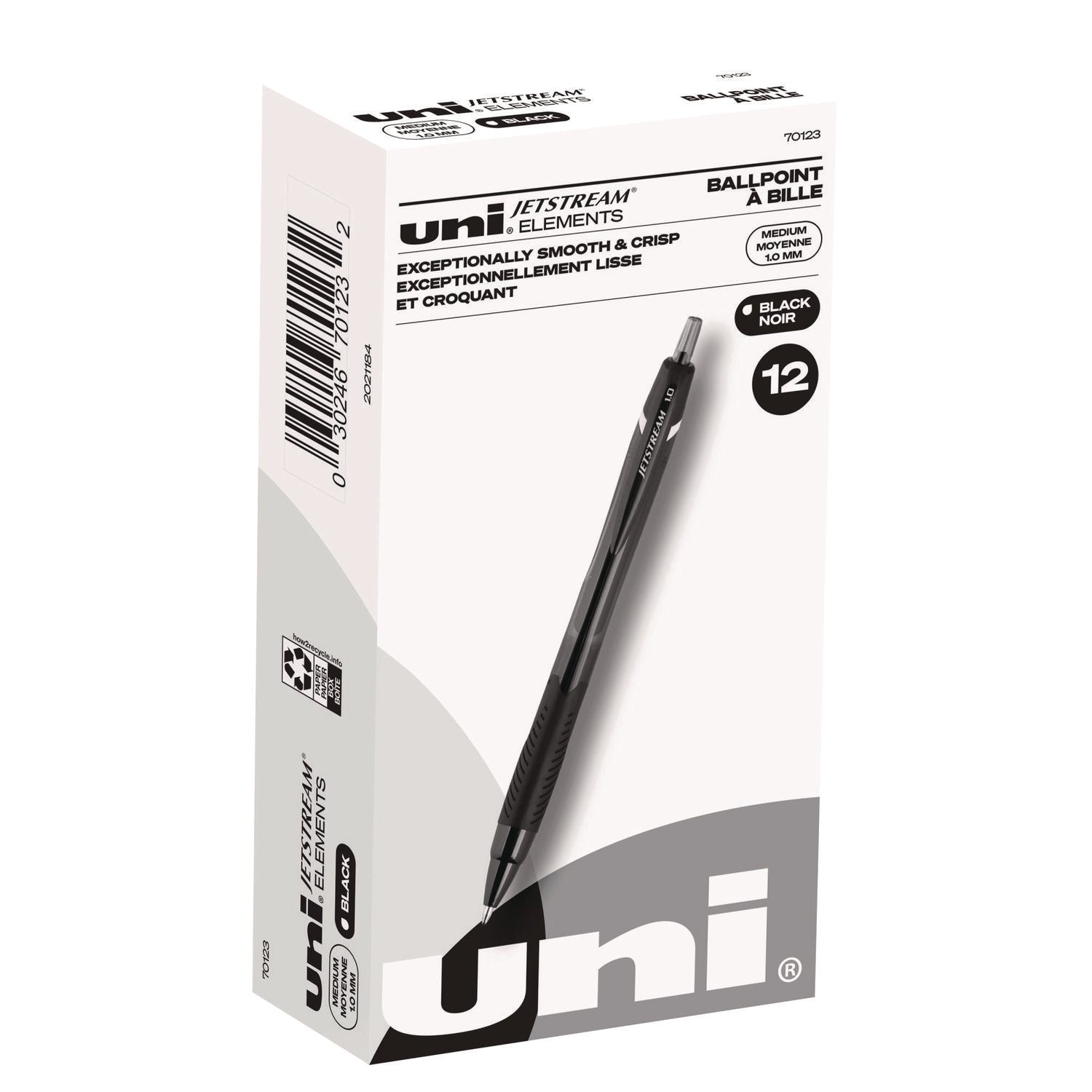 uni Jetstream Elements Ballpoint Pen - Medium Pen Point - 1 mm Pen Point Size - Black Gel-based Ink - 1 Dozen