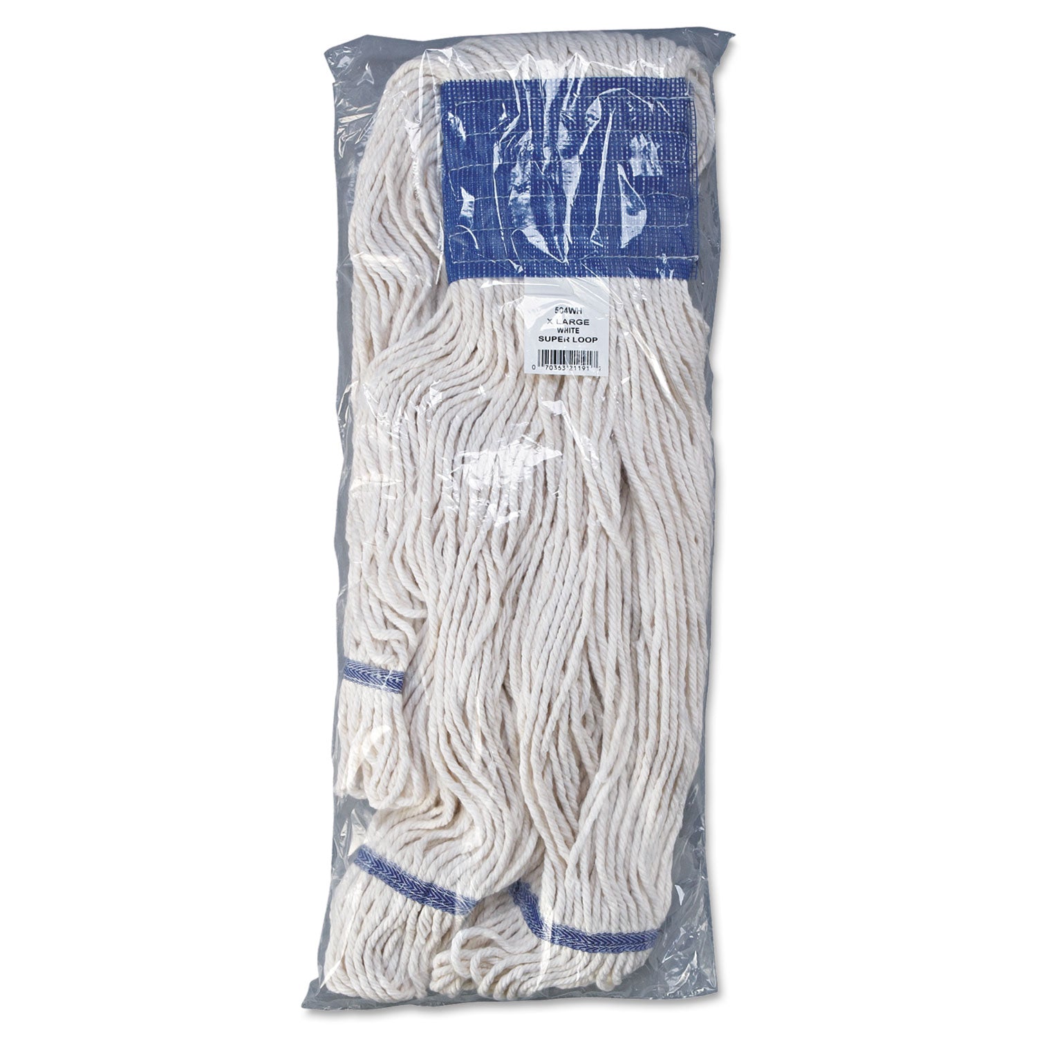 Super Loop Wet Mop Head, Cotton/Synthetic Fiber, 5" Headband, X-Large Size, White, 12/Carton - 