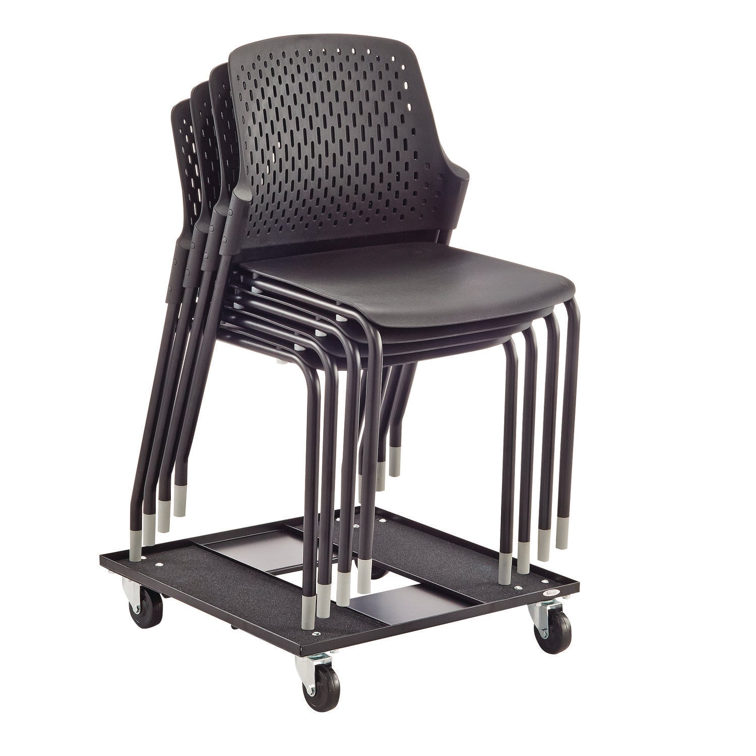Safco Heavy-duty Stacking Chair Cart - 300 lb Capacity - 3" Caster Size - Steel - x 23.1" Width x 23.1" Depth x 4.5" Height - Black - 1 Each - 2