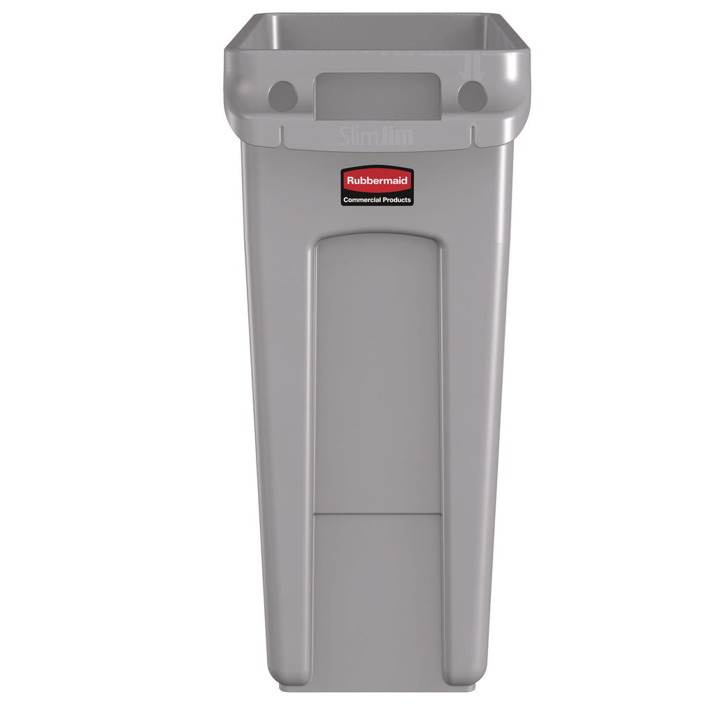Slim Jim Waste Container with Handles, 15.9 gal, Plastic, Light Gray
