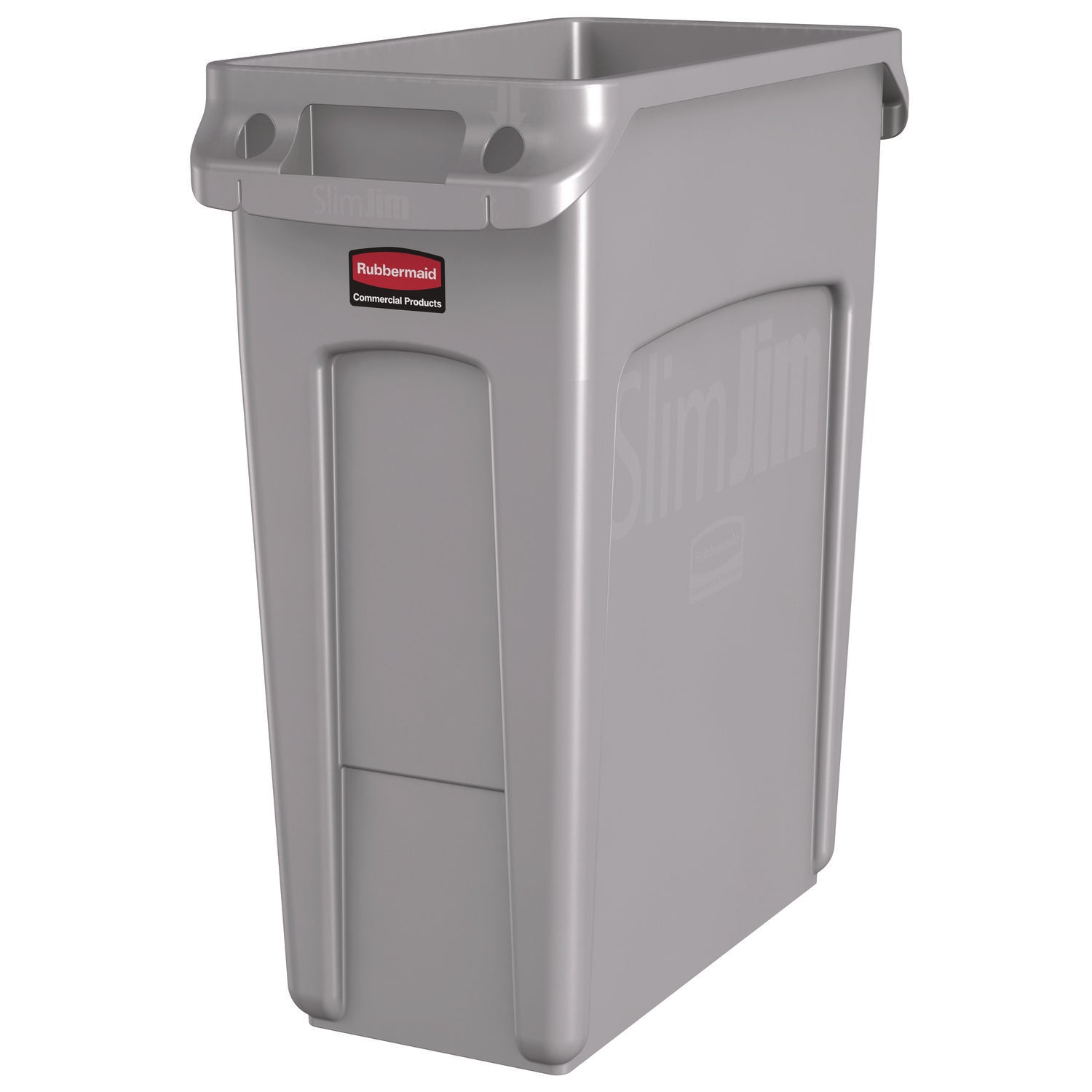 Slim Jim Waste Container with Handles, 15.9 gal, Plastic, Light Gray