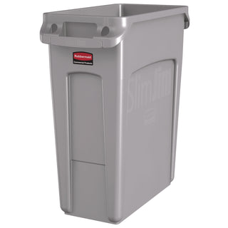 Slim Jim Waste Container with Handles, 15.9 gal, Plastic, Light Gray