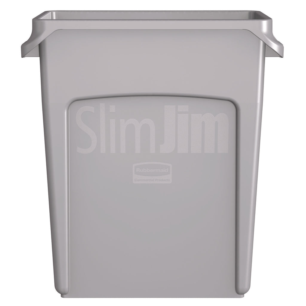 Slim Jim Waste Container with Handles, 15.9 gal, Plastic, Light Gray