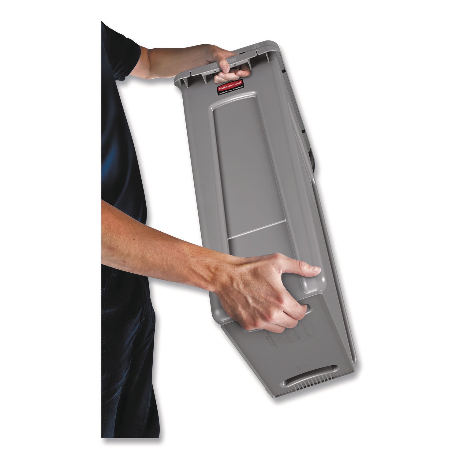 Slim Jim Waste Container with Handles, 15.9 gal, Plastic, Light Gray