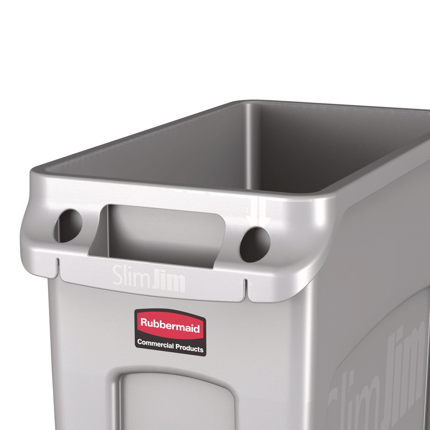 Slim Jim Waste Container with Handles, 15.9 gal, Plastic, Light Gray