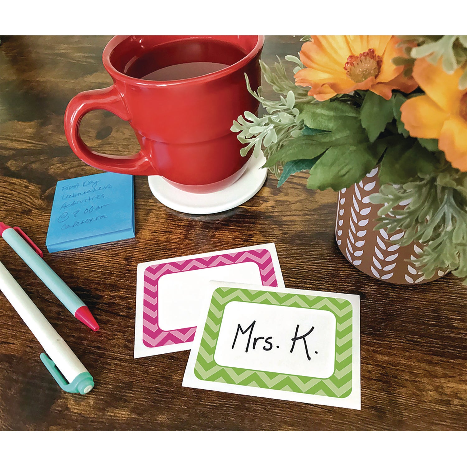 All Grade Self-Adhesive Name Tags, 3.5 x 2.5, Chevron Border Design, Assorted Colors, 36/Pack