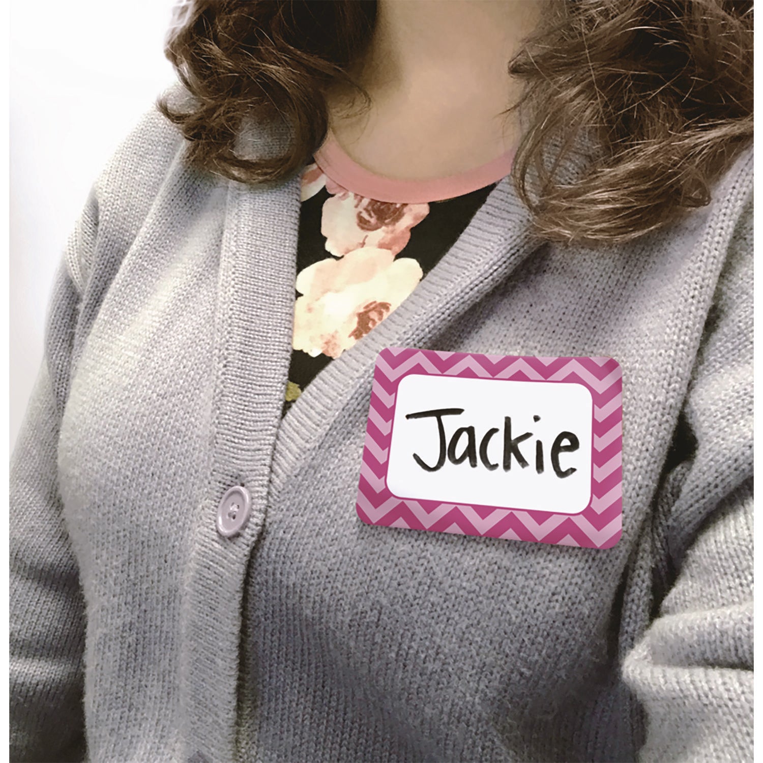 All Grade Self-Adhesive Name Tags, 3.5 x 2.5, Chevron Border Design, Assorted Colors, 36/Pack - 3