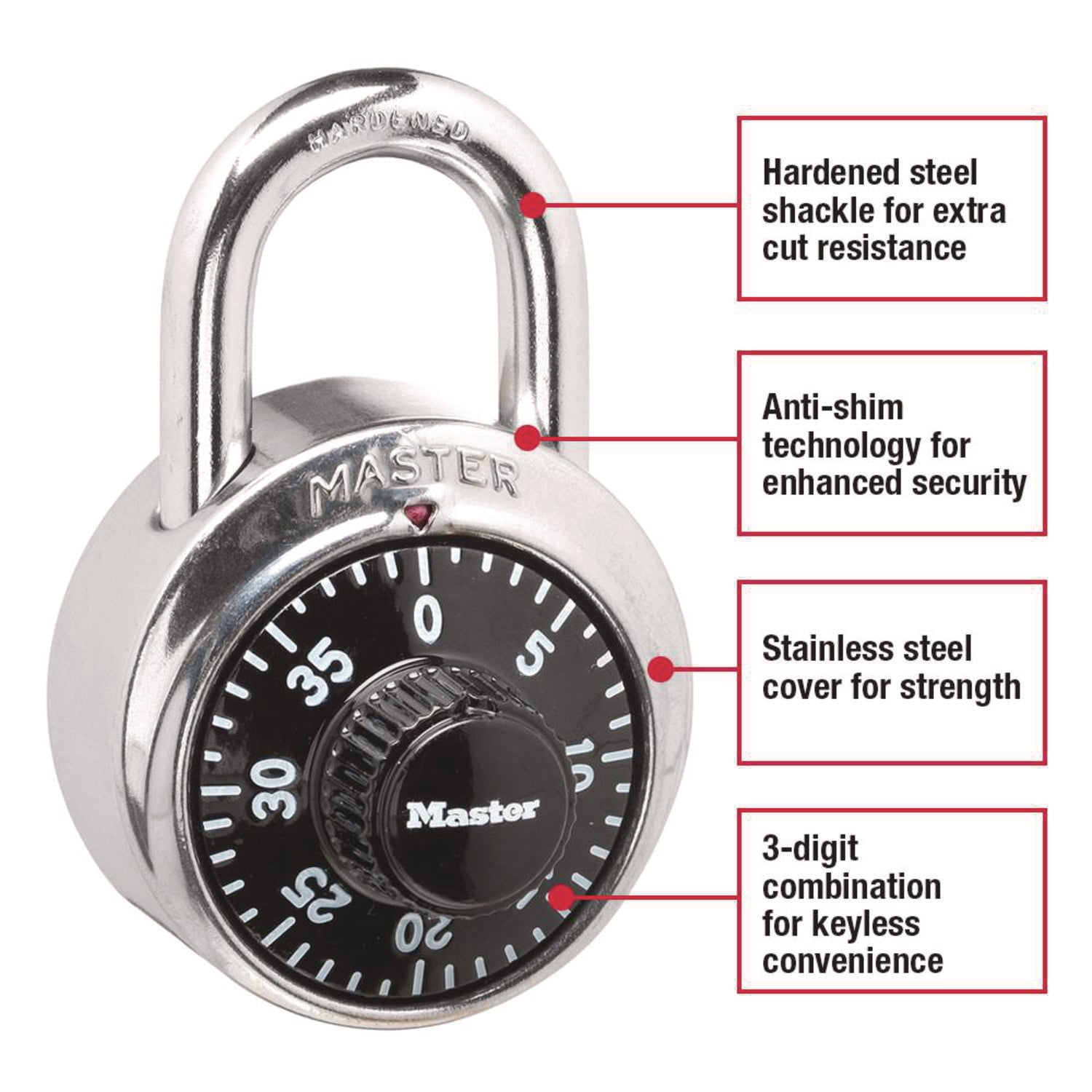 Combination Lock, Stainless Steel, 1.87" Wide, Silver - 3