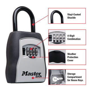 Locking Combination 5 Key Steel Box, 3.25" Wide, Black/Silver - 3
