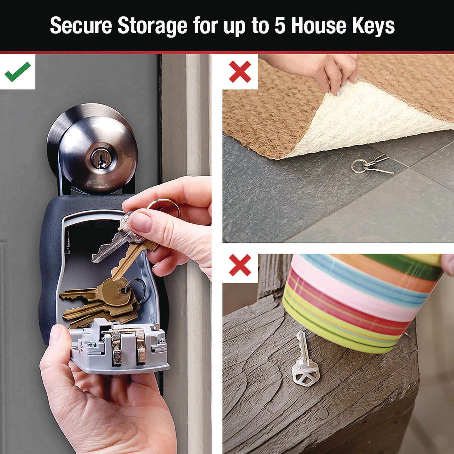 Locking Combination 5 Key Steel Box, 3.25" Wide, Black/Silver