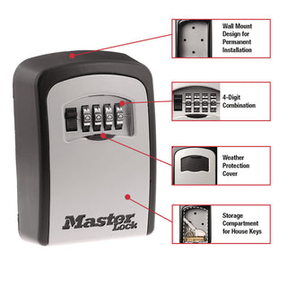 Locking Combination 5 Key Steel Box, 3.25" Wide, Black/Silver