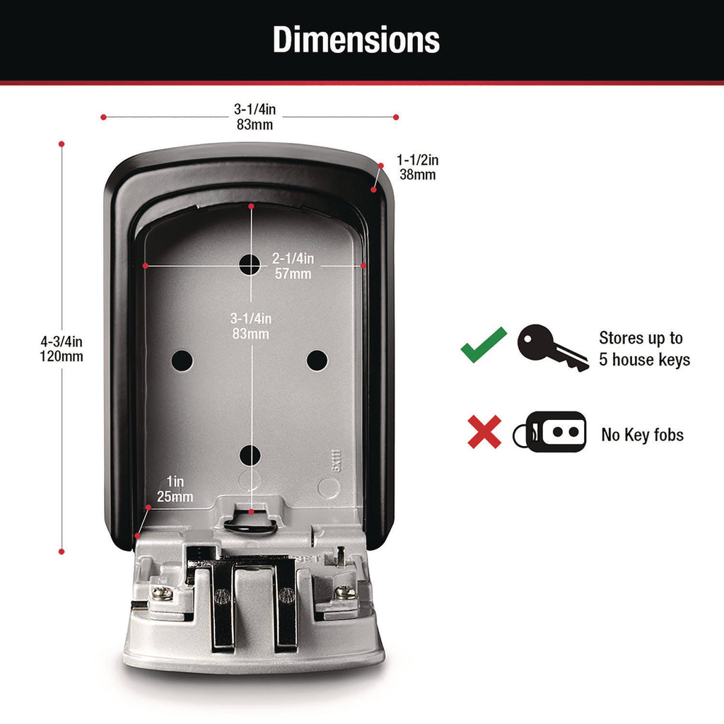 Locking Combination 5 Key Steel Box, 3.25" Wide, Black/Silver