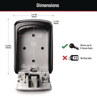 Locking Combination 5 Key Steel Box, 3.25" Wide, Black/Silver