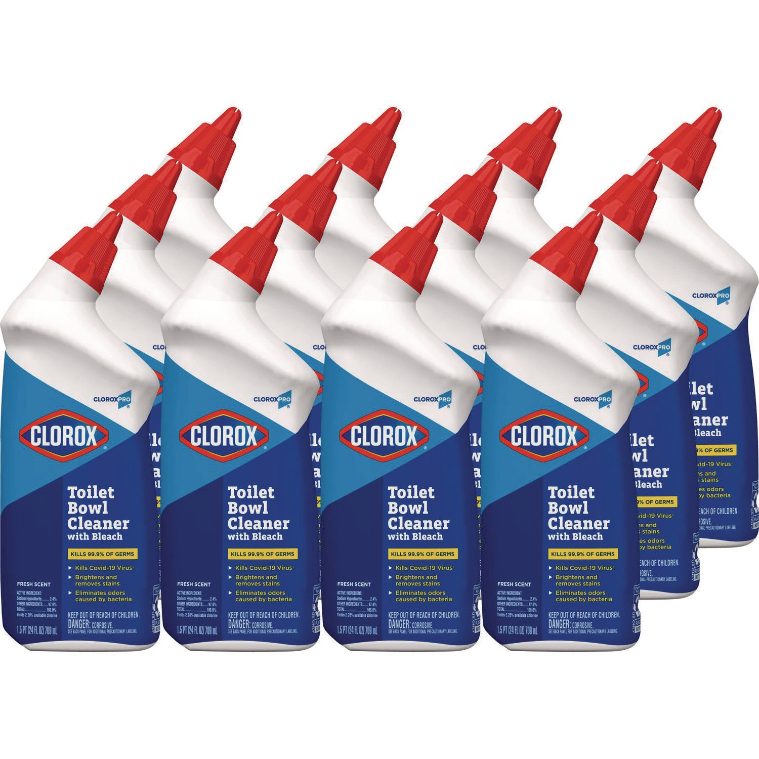 Toilet Bowl Cleaner with Bleach, Fresh Scent, 24 oz Bottle, 12/Carton - 1