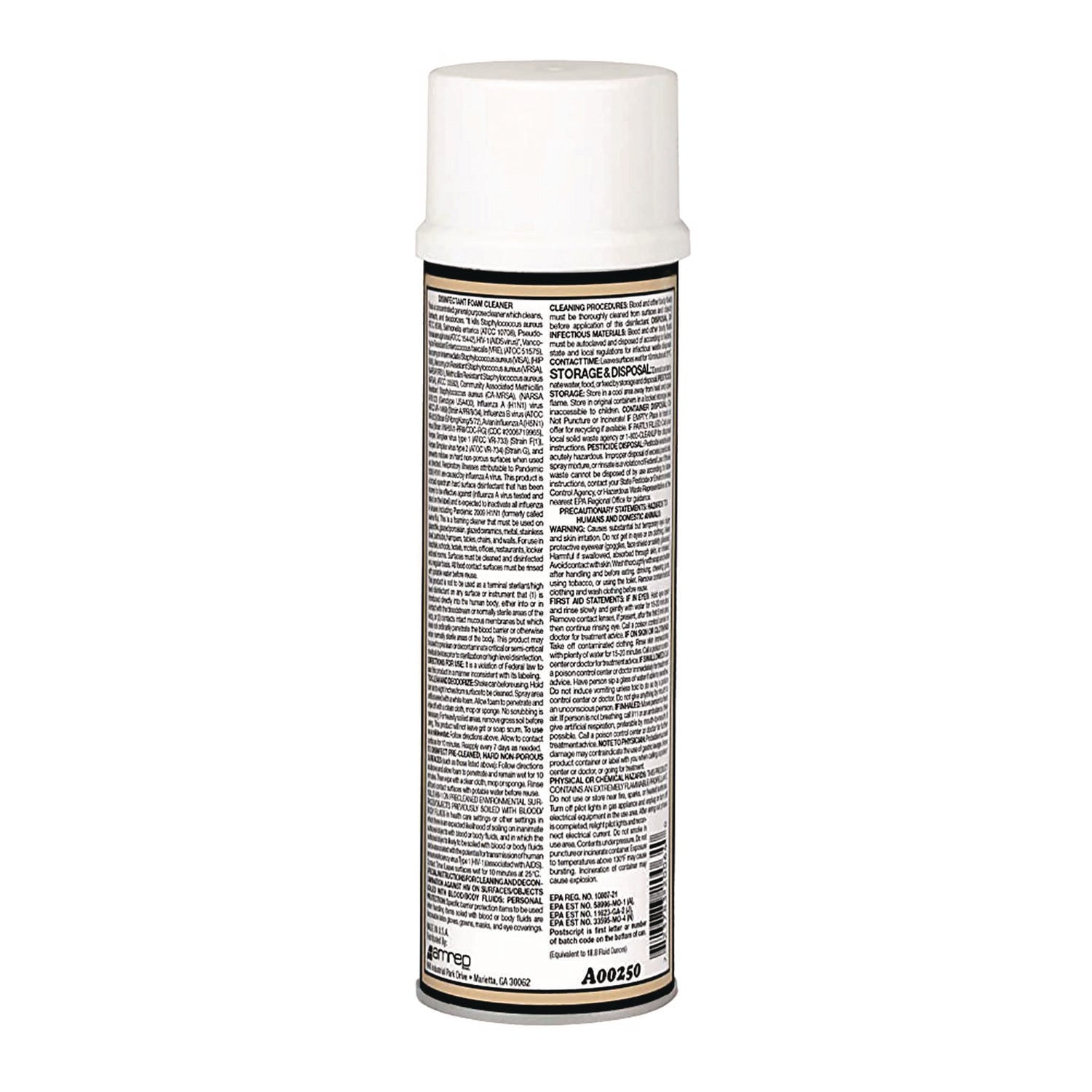 Disinfectant Foam Cleaner, Fresh Scent, 19 oz Aerosol Spray, 12/Carton
