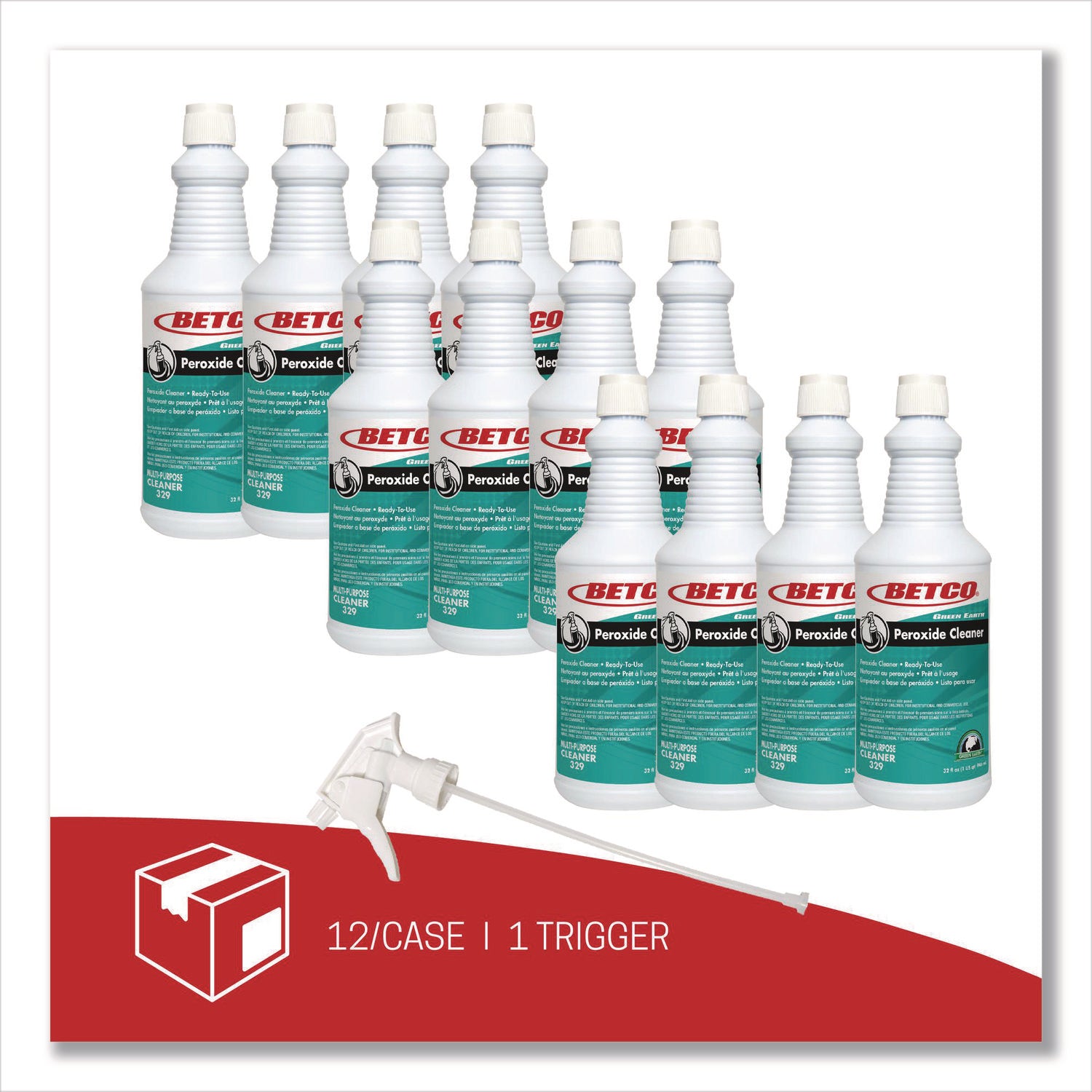 Green Earth Ready To Use Multi Purpose Cleaner - For Floor, Shower, Glass, Tile, Grout, Bathroom - 32 oz (2 lb) - Mint ScentBottle - 12 / Carton - Non-corrosive, Deodorize - Clear