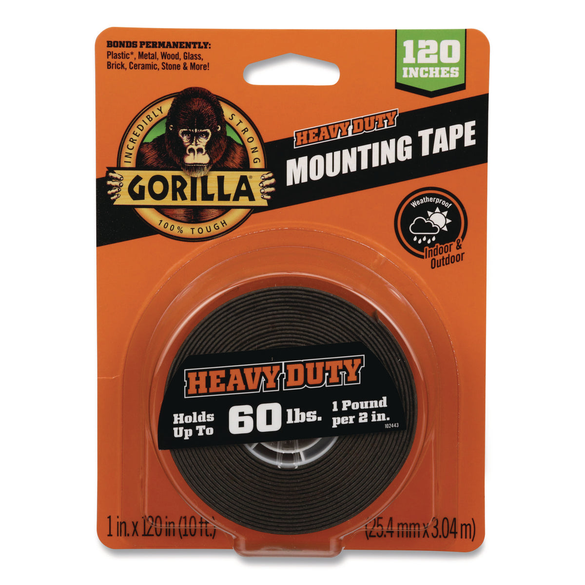 Gorilla Heavy Duty Mounting Tape - 10 ft Length x 1" Width - 1 Each - Black
