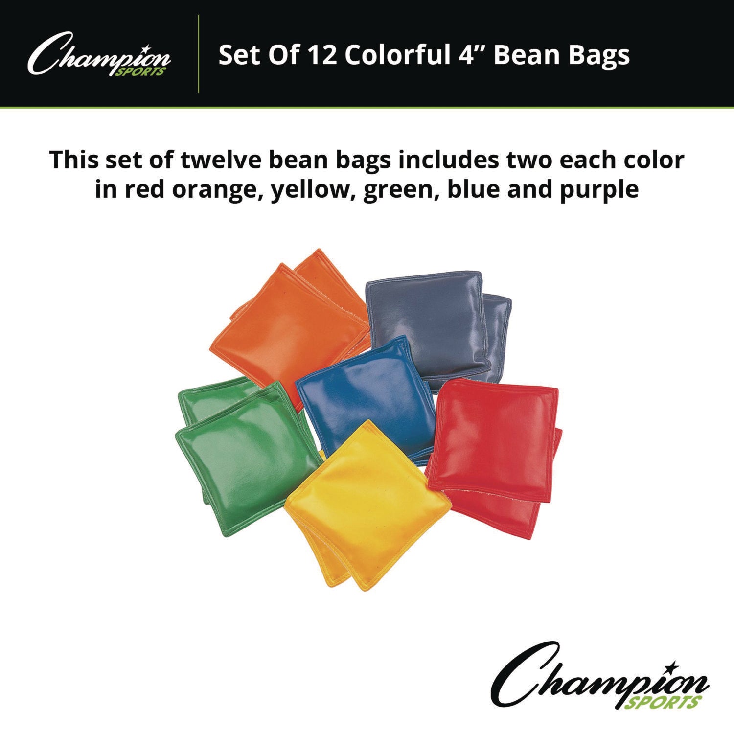 Bean Bag Set, Vinyl, 4", Assorted Colors, 12/Box
