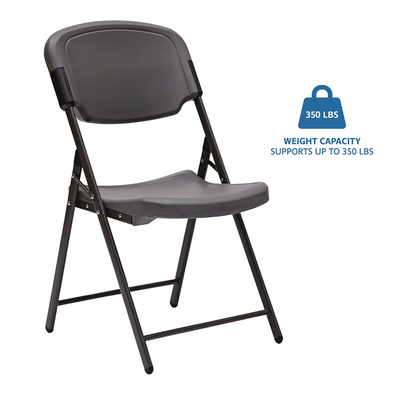 Rough n Ready Commercial Folding Chair, Supports Up to 350 lb, 15.25" Seat Height, Charcoal Seat, Charcoal Back, Silver Base - 4