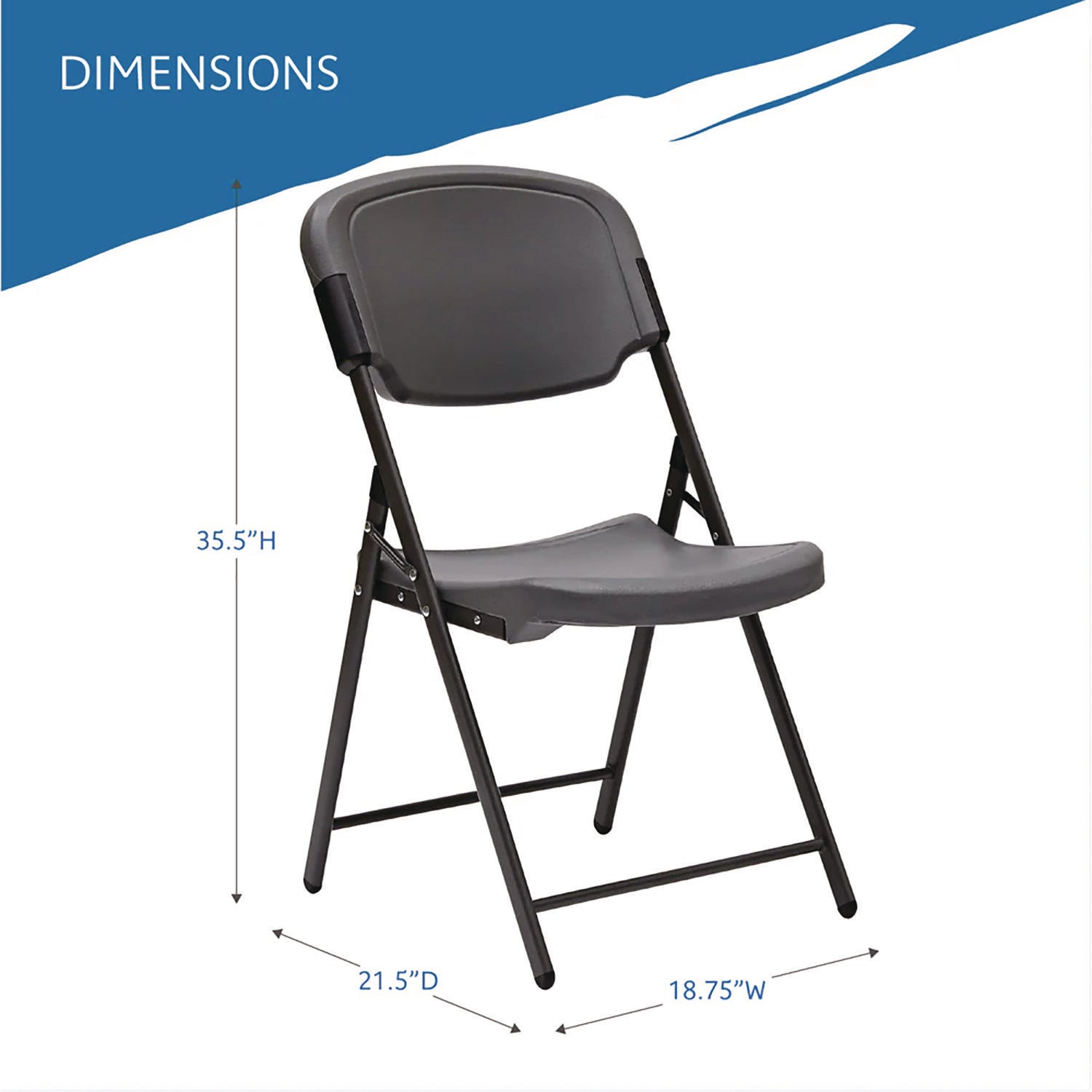 Rough n Ready Commercial Folding Chair, Supports Up to 350 lb, 15.25" Seat Height, Charcoal Seat, Charcoal Back, Silver Base - 8