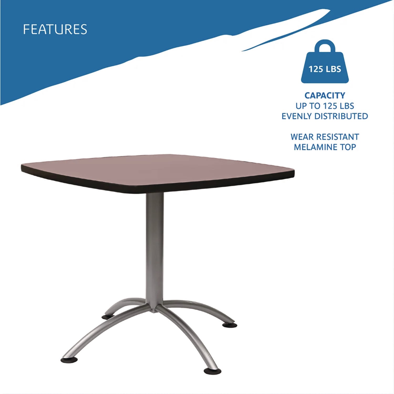 CafeWorks Cafe-Height Table, Square, 36" x 36" x 30", Walnut/Silver