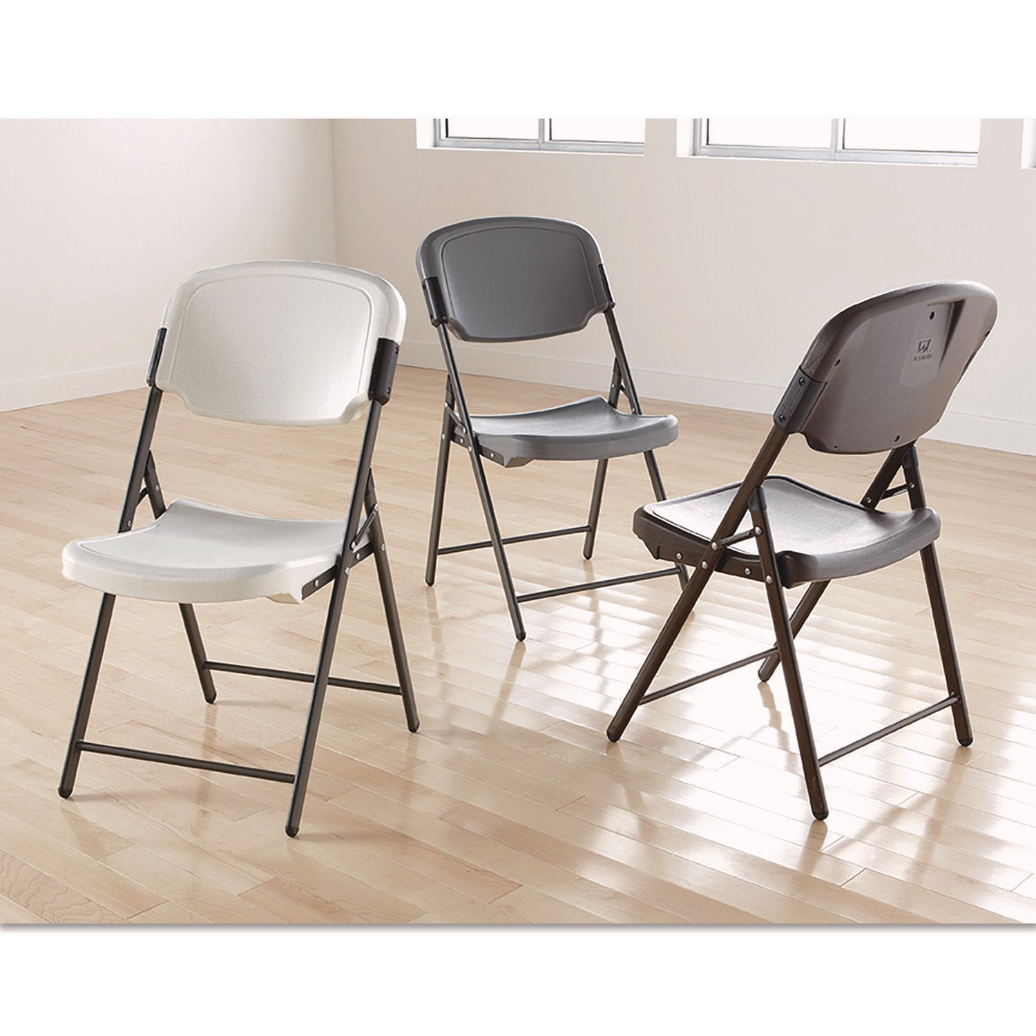 Rough n Ready Commercial Folding Chair, Supports Up to 350 lb, 15.25" Seat Height, Platinum Seat, Platinum Back, Black Base - 3
