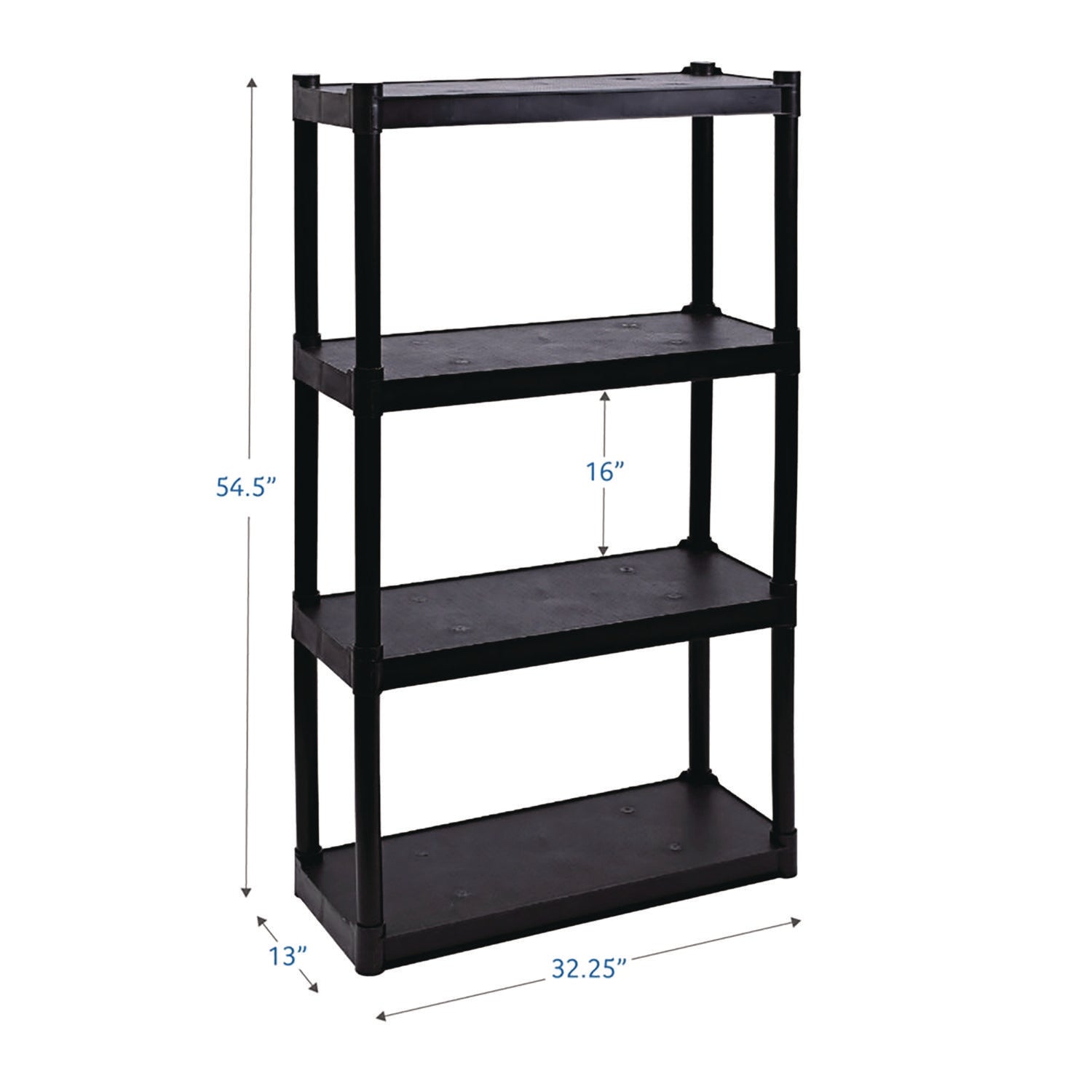 Rough n Ready Open Storage System, Four-Shelf, Injection-Molded Polypropylene, 32w x 13d x 54h, Black - 3