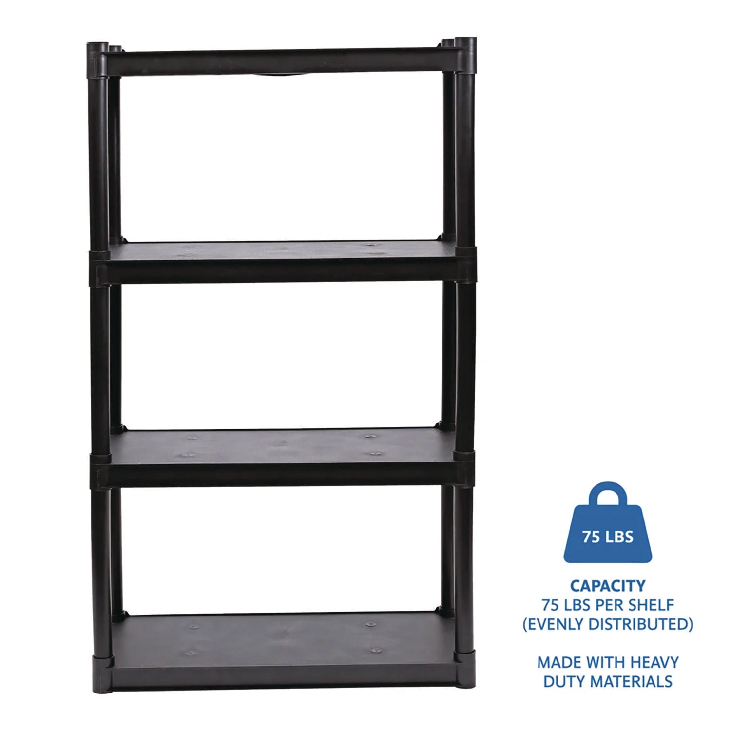 Rough n Ready Open Storage System, Four-Shelf, Injection-Molded Polypropylene, 32w x 13d x 54h, Black - 4