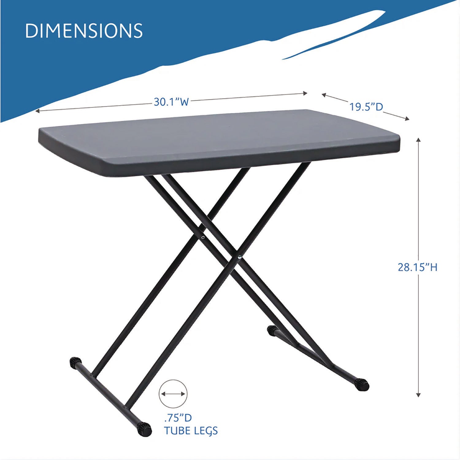 IndestrucTable Classic Personal Folding Table, 30" x 20" x 25" to 28", Charcoal - 6