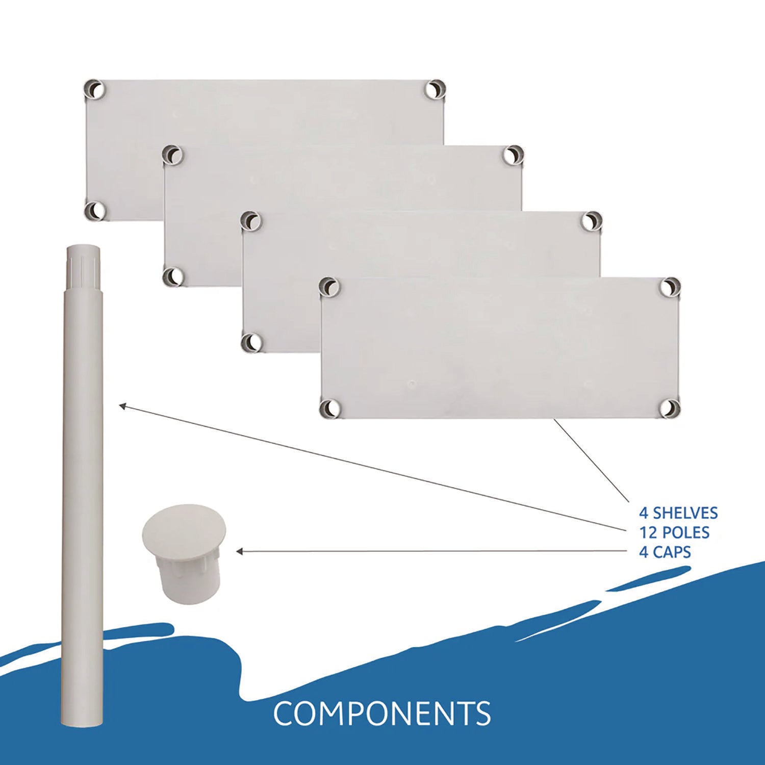 Rough n Ready Open Storage System, Four-Shelf, Injection-Molded Polypropylene, 32w x 13d x 54h, Platinum - 8