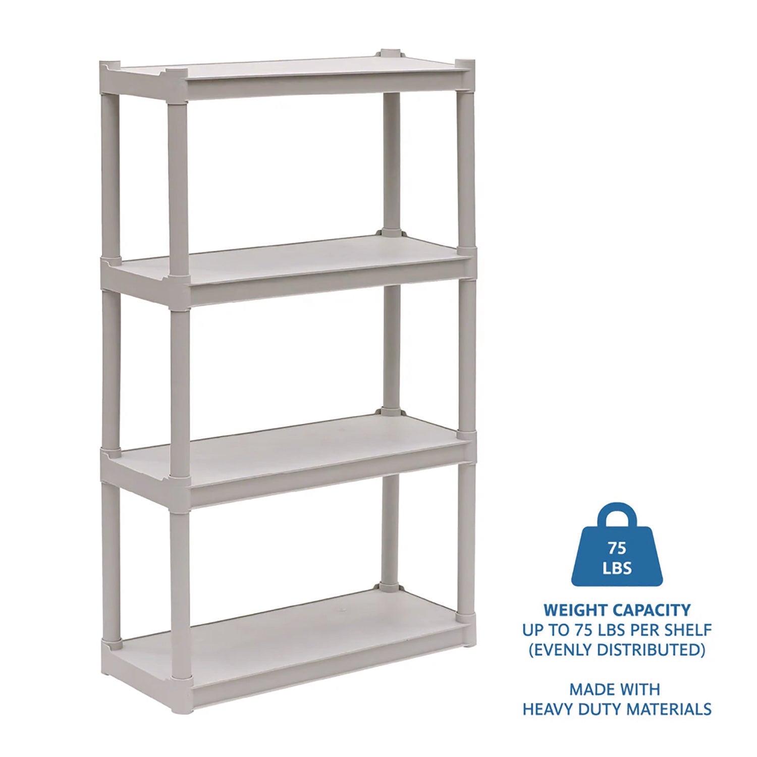 Rough n Ready Open Storage System, Four-Shelf, Injection-Molded Polypropylene, 32w x 13d x 54h, Platinum - 5